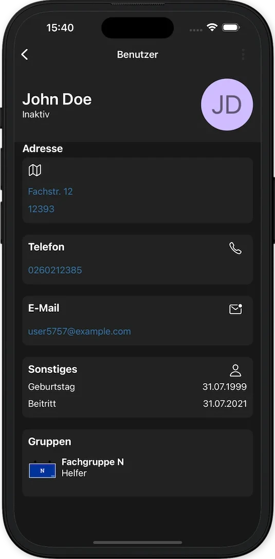 Organisation & Betrieb Screenshot Dunkelmodus
